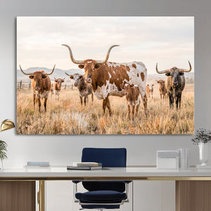 Texas Longhorn Canvas Wall Art, Rustic Farm Animal Photography Print, Farmhouse Country Decor, Western Ranch Art