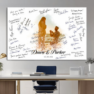 Wedding Guest Book Alternative Wall Art Canvas Print, Personalized Wedding Signature Poster, Custom Couple Photo Guestbook Canvas, Bridal Shower Reception Decor