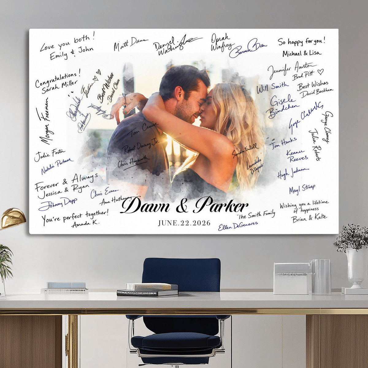 Wedding Guest Book Alternative Wall Art Canvas Print, Personalized Wedding Signature Poster, Custom Couple Photo Guestbook Canvas, Bridal Shower Reception Decor
