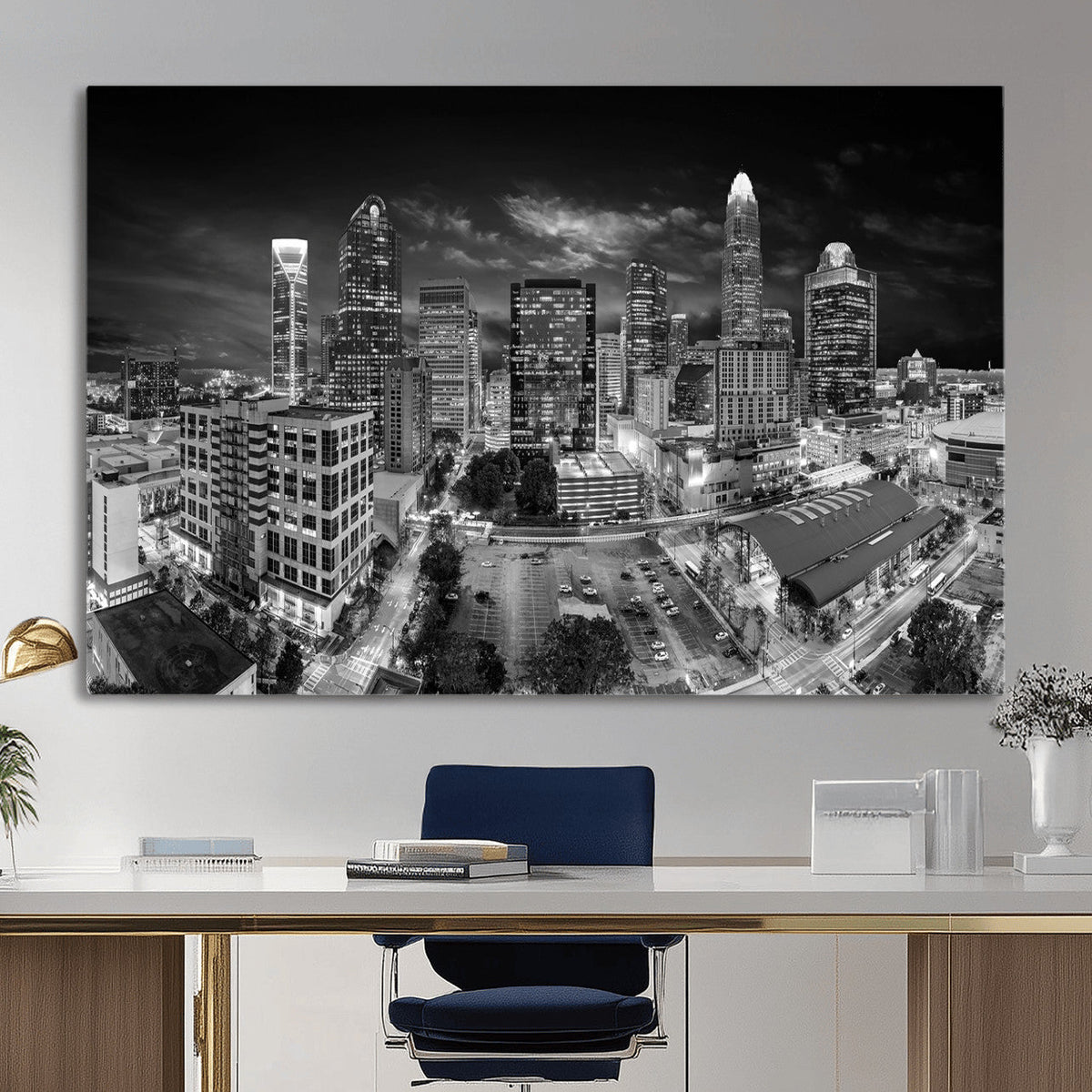Charlotte Skyline Canvas Wall Art Print – North Carolina Cityscape Photography Print