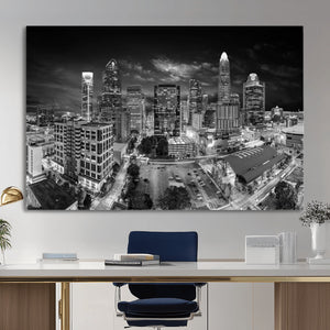 Charlotte Skyline Canvas Wall Art Print – North Carolina Cityscape Photography Print