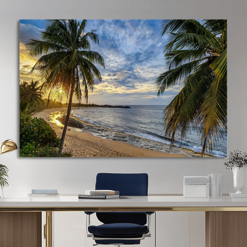 Mar Chiquita Beach Puerto Rico Canvas Wall Art, Manati Caribbean Coastal Photography Print, Tropical Ocean Sunset Decor