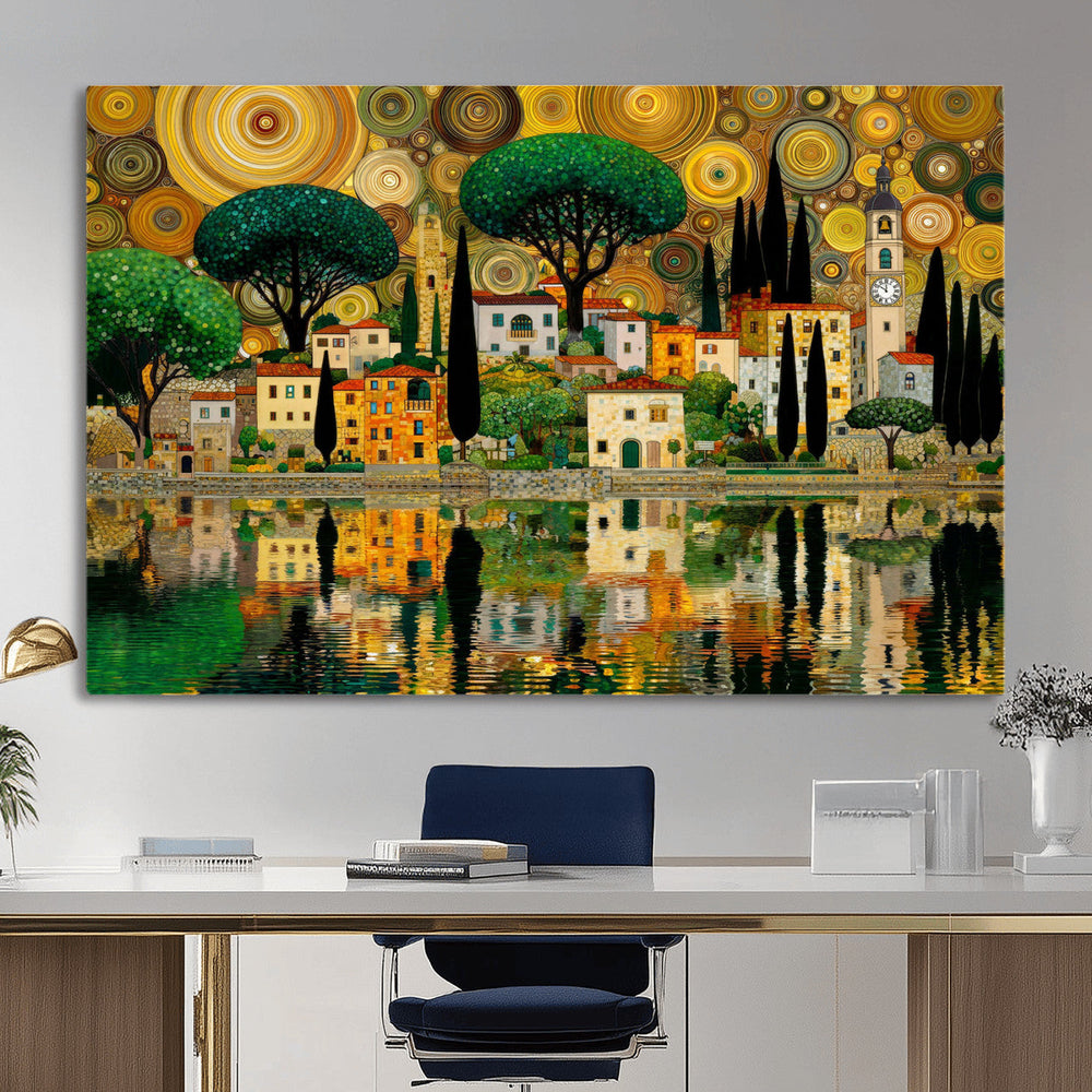 Gustav Klimt Golden Cityscape Wall Art Canvas Print,
