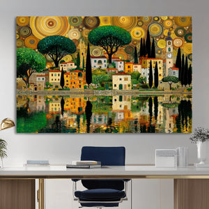 Gustav Klimt Golden Cityscape Wall Art Canvas Print,