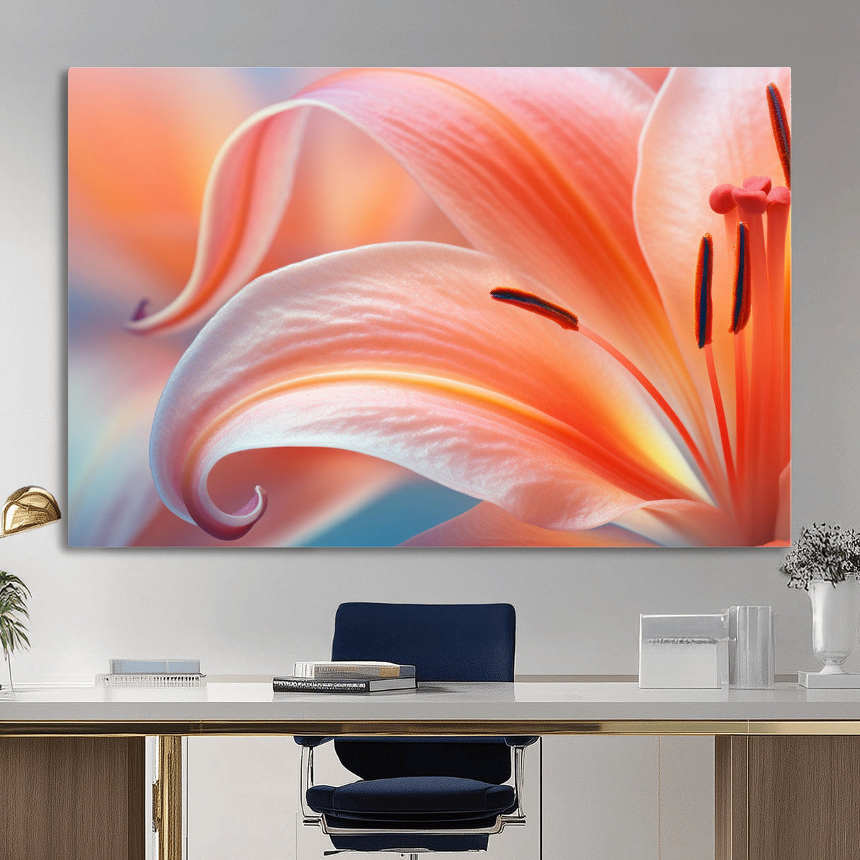 Peach Lily Canvas Wall Art, Coral Pink Flower Macro Photo Print, Botanical Bedroom Decor, Soft Floral Photography, Living Room Wall Art