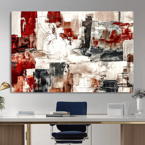 Blue Teal Abstract Canvas Wall Art, Modern Textured Painting Print, Navy Orange White Contemporary Art, Neutral Living Room Decor, Office Art