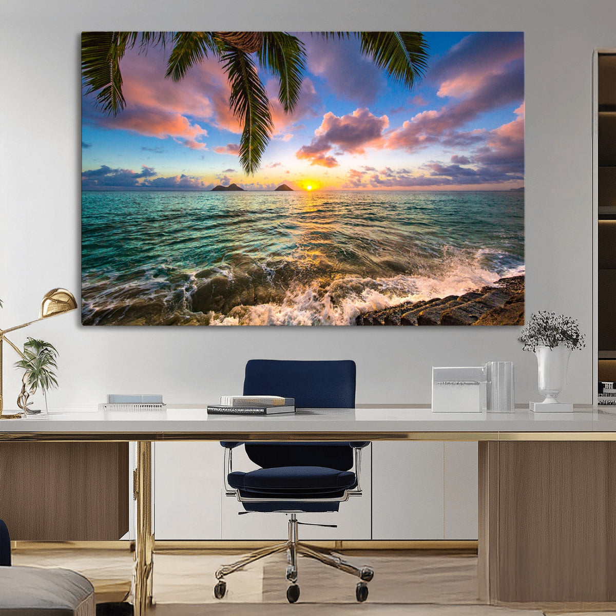 Framed Tropical Sunset Art Canvas Print