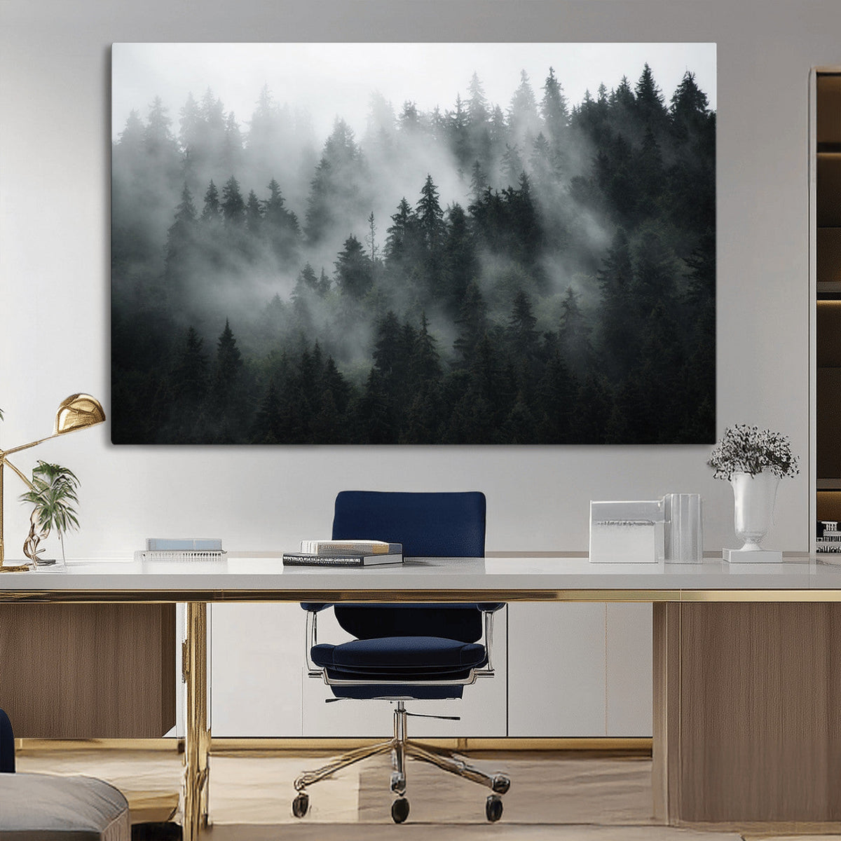 Foggy Forest Wall Art Canvas Print | 3 Panel Large Misty
