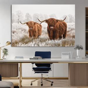 Longhorn Cattle Wall Art Canvas Print, Framed Farmhouse
