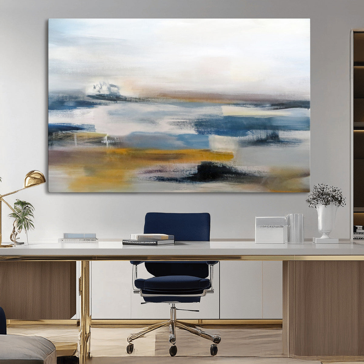 Abstract Landscape Wall Art Canvas | 3 Panel Modern Blue,