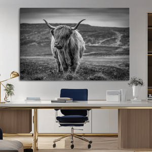 Fluffy Cattle Wall Art Print, Highland Cow Canvas, Framed