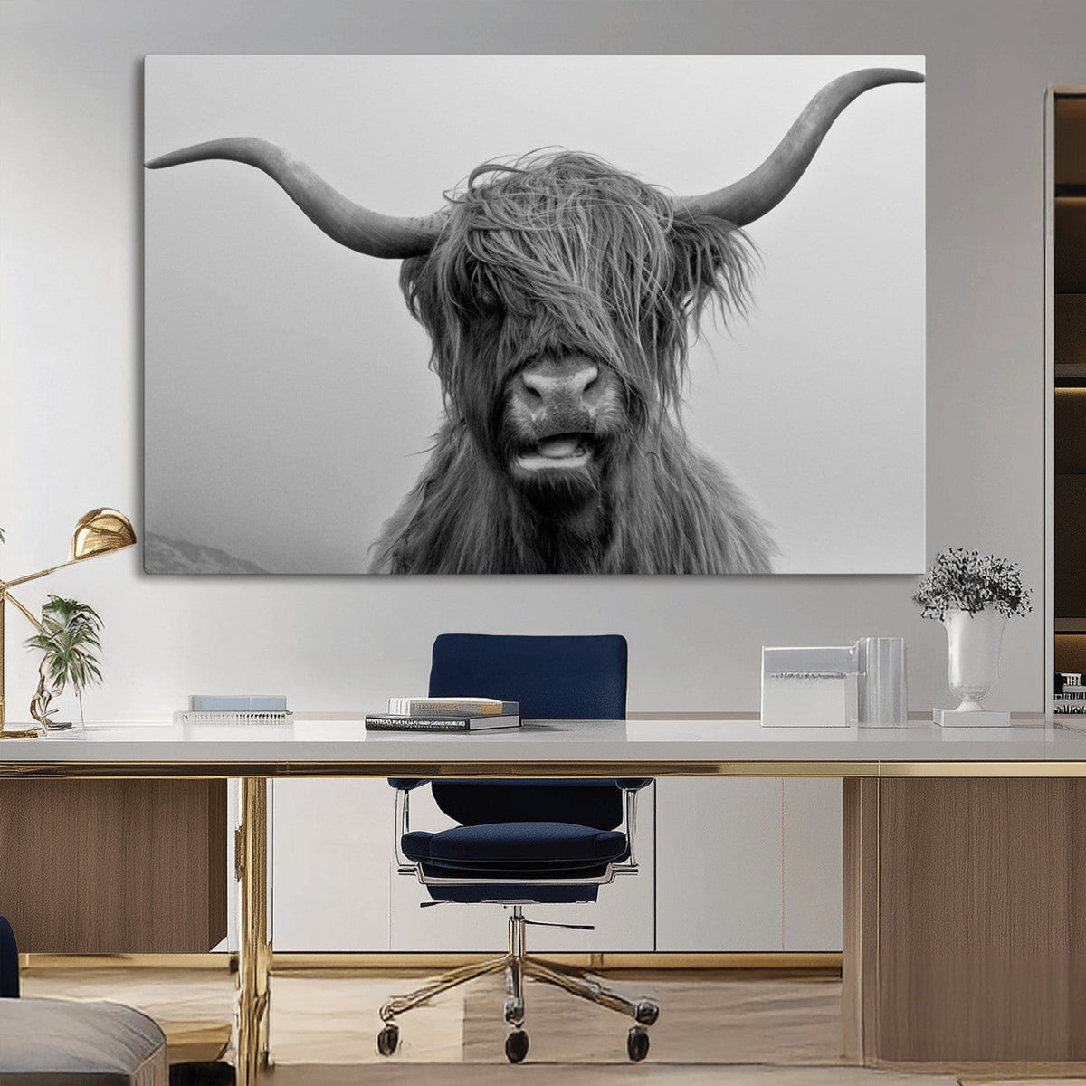 Texas Cow Wall Art Canvas, Texas Longhorn Cattle Canvas