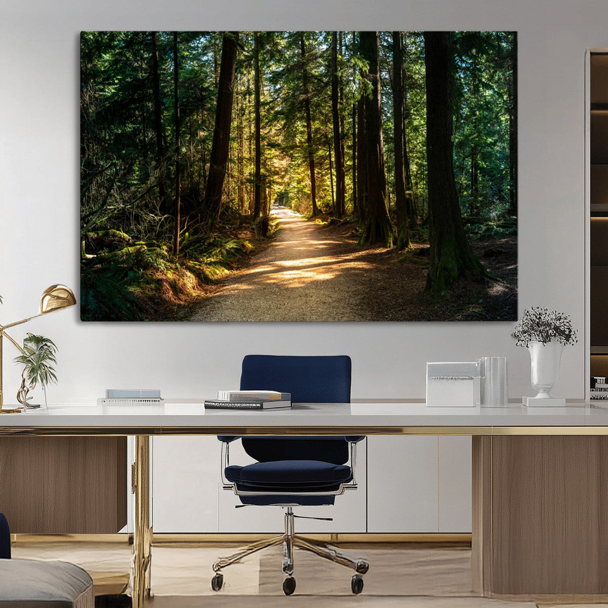 Sunlit Forest Pathway Canvas Print | 3 Panel Large Nature