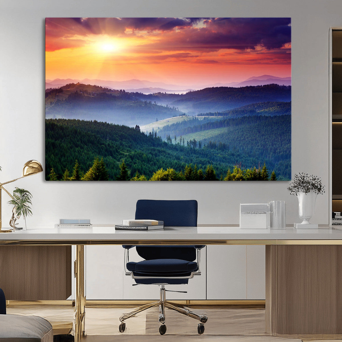 Mountain and Sunset Wall Art Canvas Print