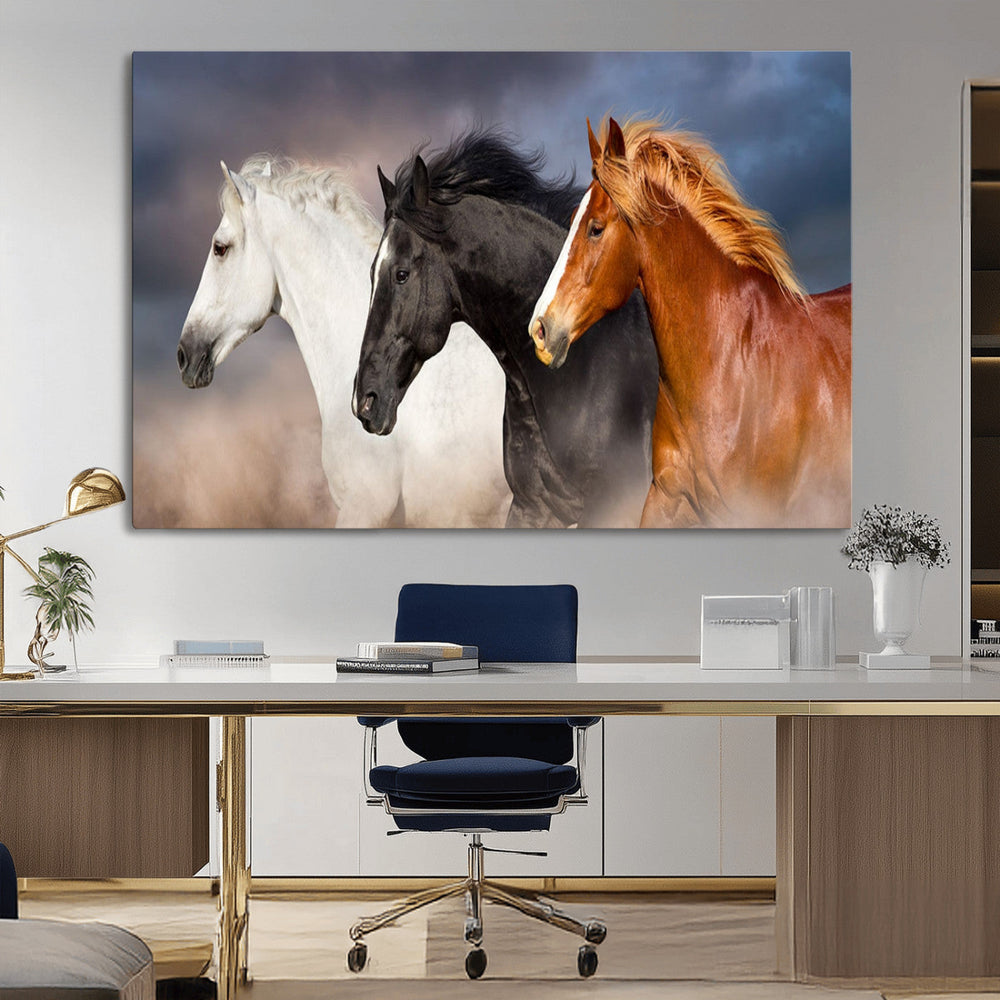 Animal Wall Art Three Horses Farmhouse Art Canvas, Framed