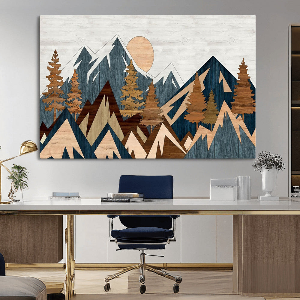 Abstract Wood Panel Effect Mountain Range Top Wall Art