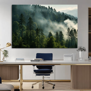 Misty Forest Wall Art Premium Canvas Print a Foggy and