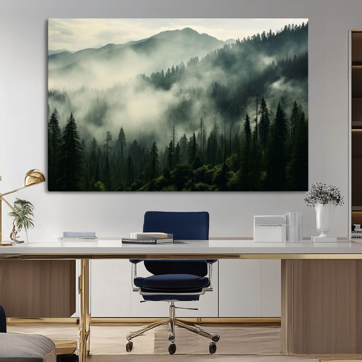 Captivating Misty Forest Wall Art Premium Canvas Print a