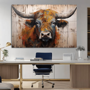 Abstract Bull Highland Cow Canvas Wall Art Print – Vibrant