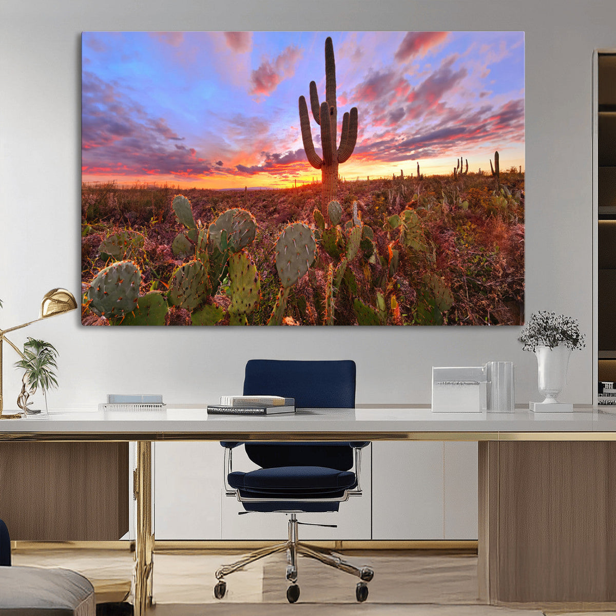 Arizona Desert Wall Art Canvas Print - Framed Deser Sunset
