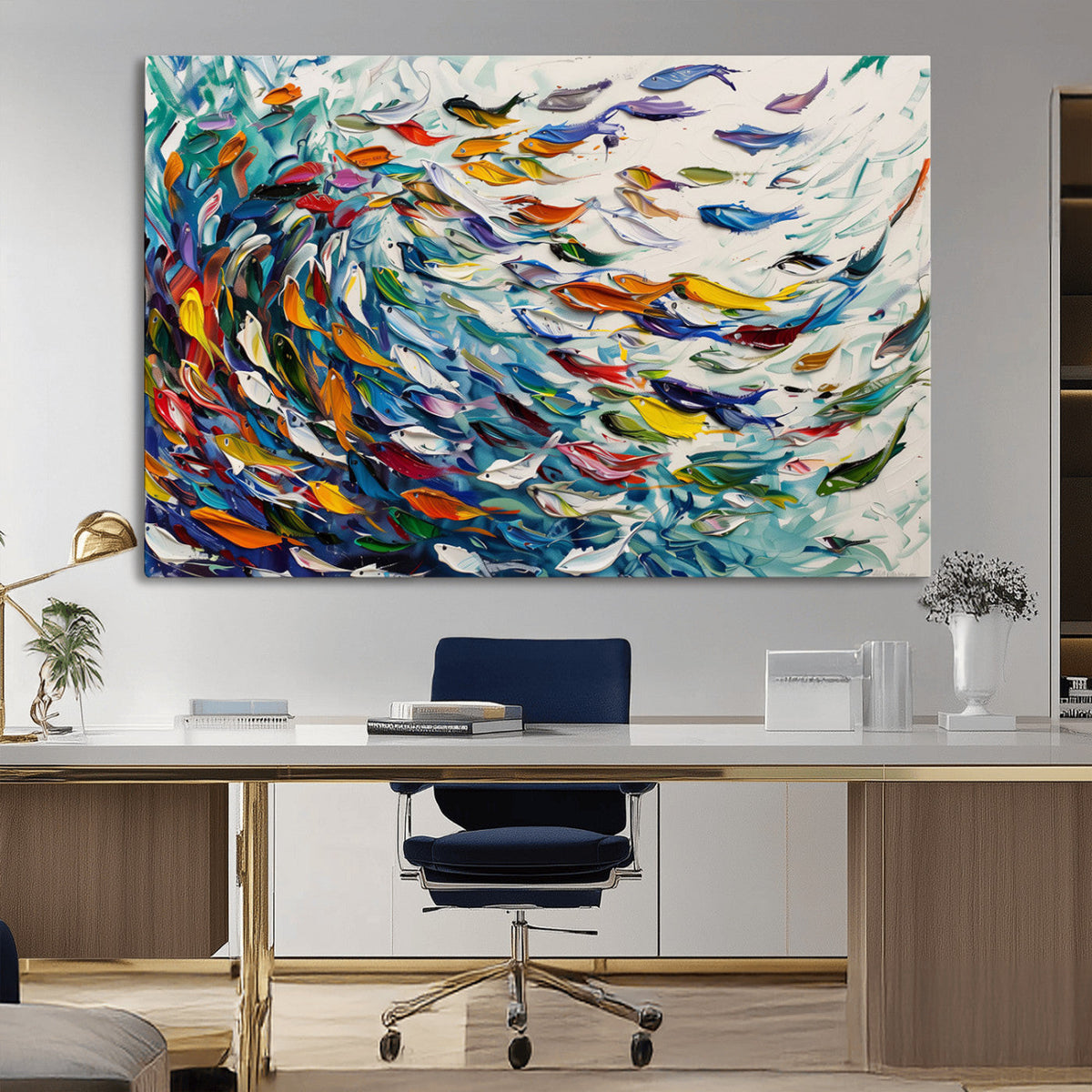 Modern Abstract Fish Shoal Wall Art Canvas Print, Colorful
