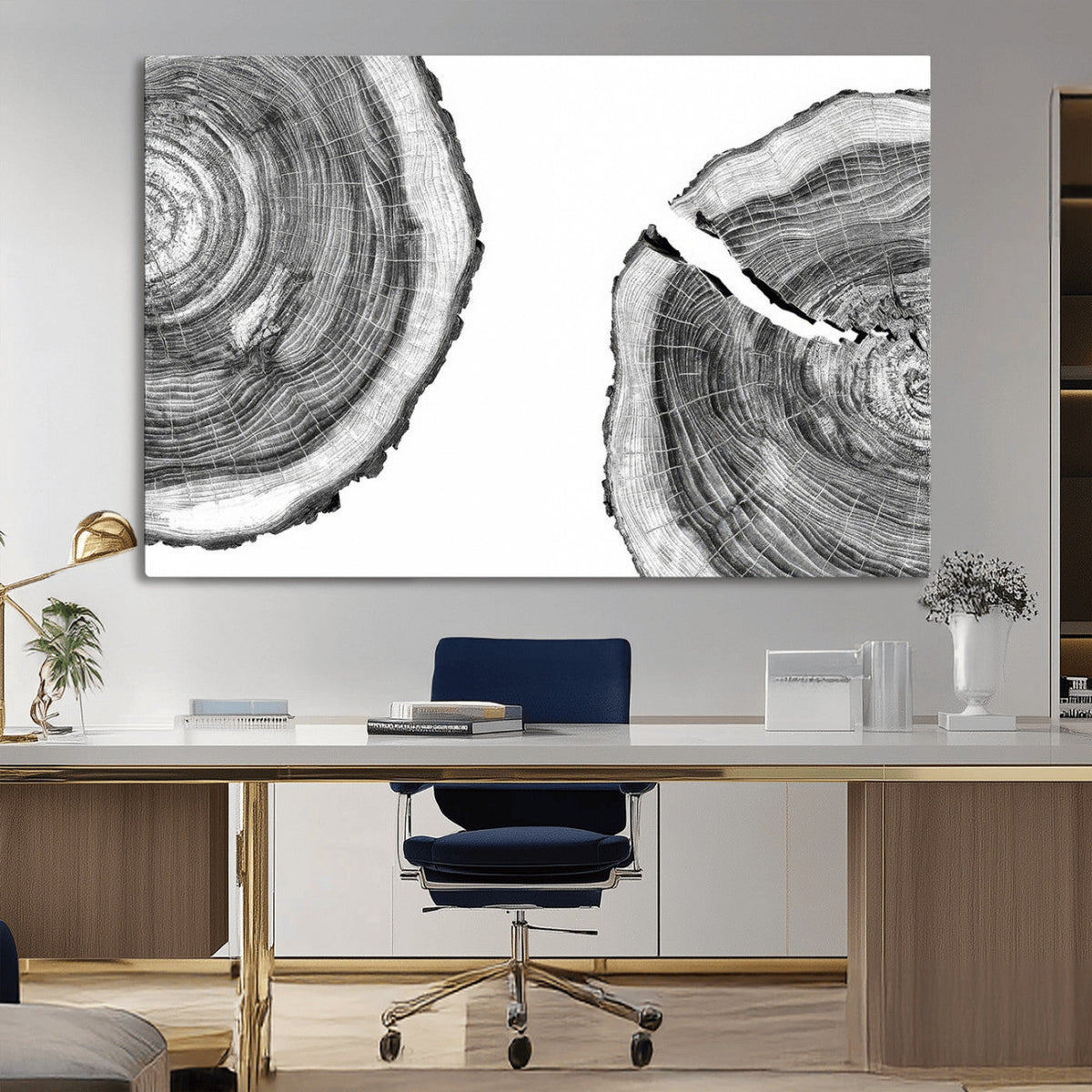 Abstract Large Tree Rings – Minimalist Black and White Wood
