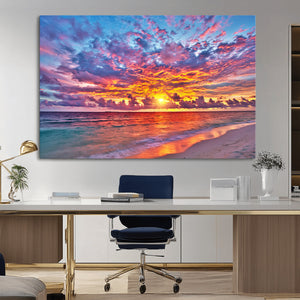 Vibrant Sunset Beach Wall Art - Ocean Sunset Canvas Print |