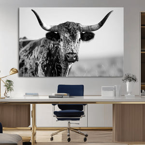 Texas Highland Cow Longhorn Canvas Print - Rustic Farmhouse