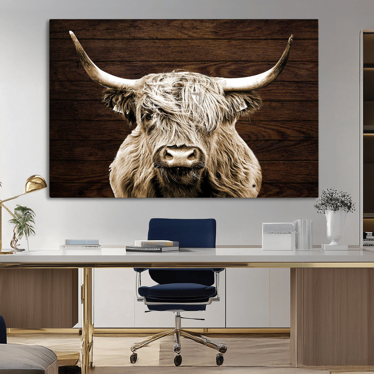Highland Cow Wall Art Canvas Print, Rustic Farmhouse Decor,