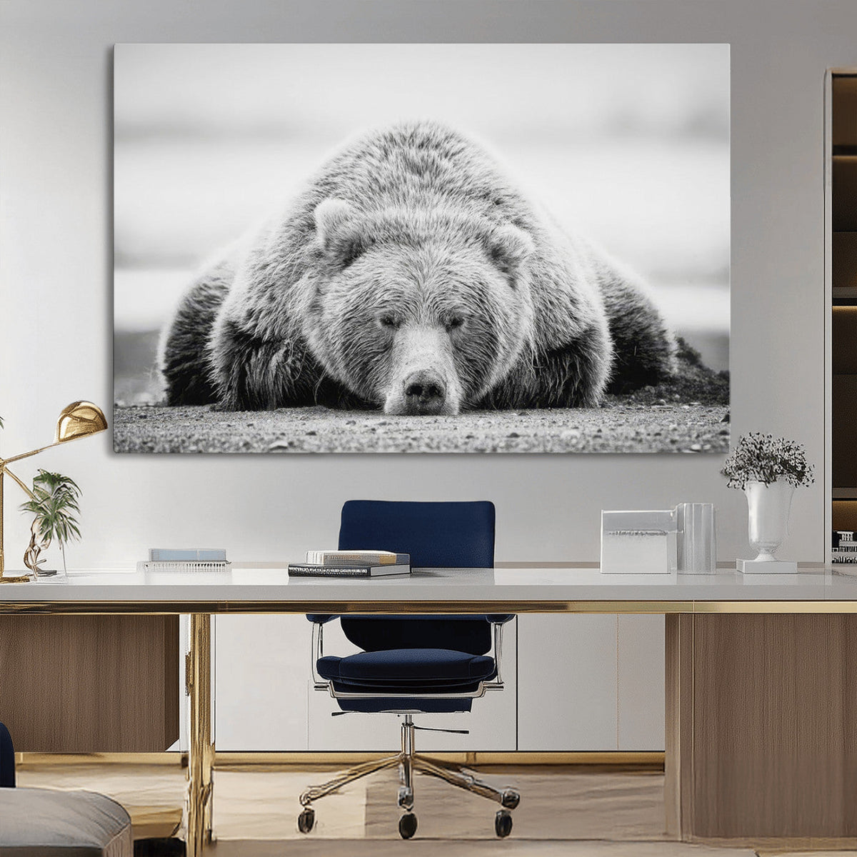 Resting Grizzly Bear Wall Art Canvas Print – Majestic Lazy