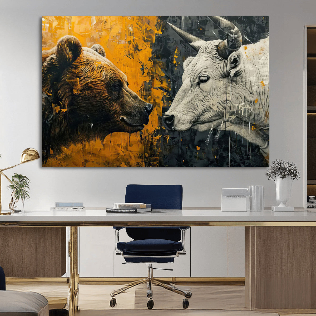 Bear and Bull Wall Art Canvas Print – Abstract Animal