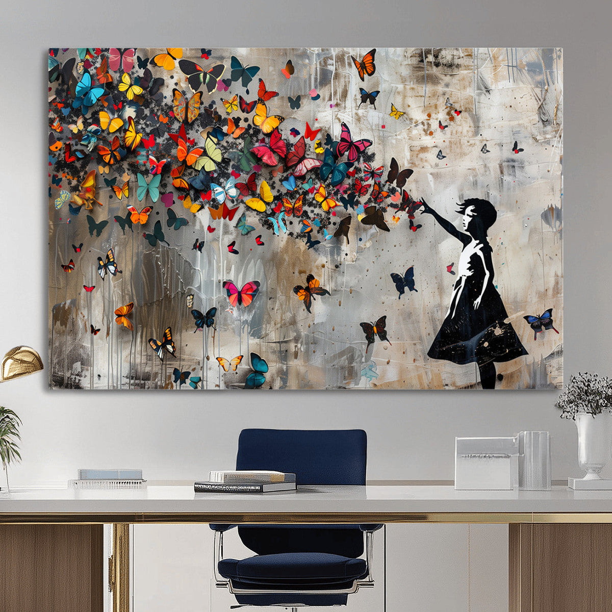 Banksy Wall Art - Banksy Girl and Butterfly Explosion Wall