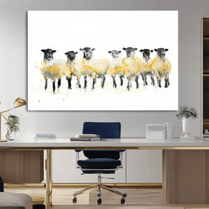 Farmhouse Wall Art Sheep Print | Ready to Hang Framed Canvas