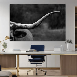 Cow Longhorn Wall Art | Black and White Print | Ready to