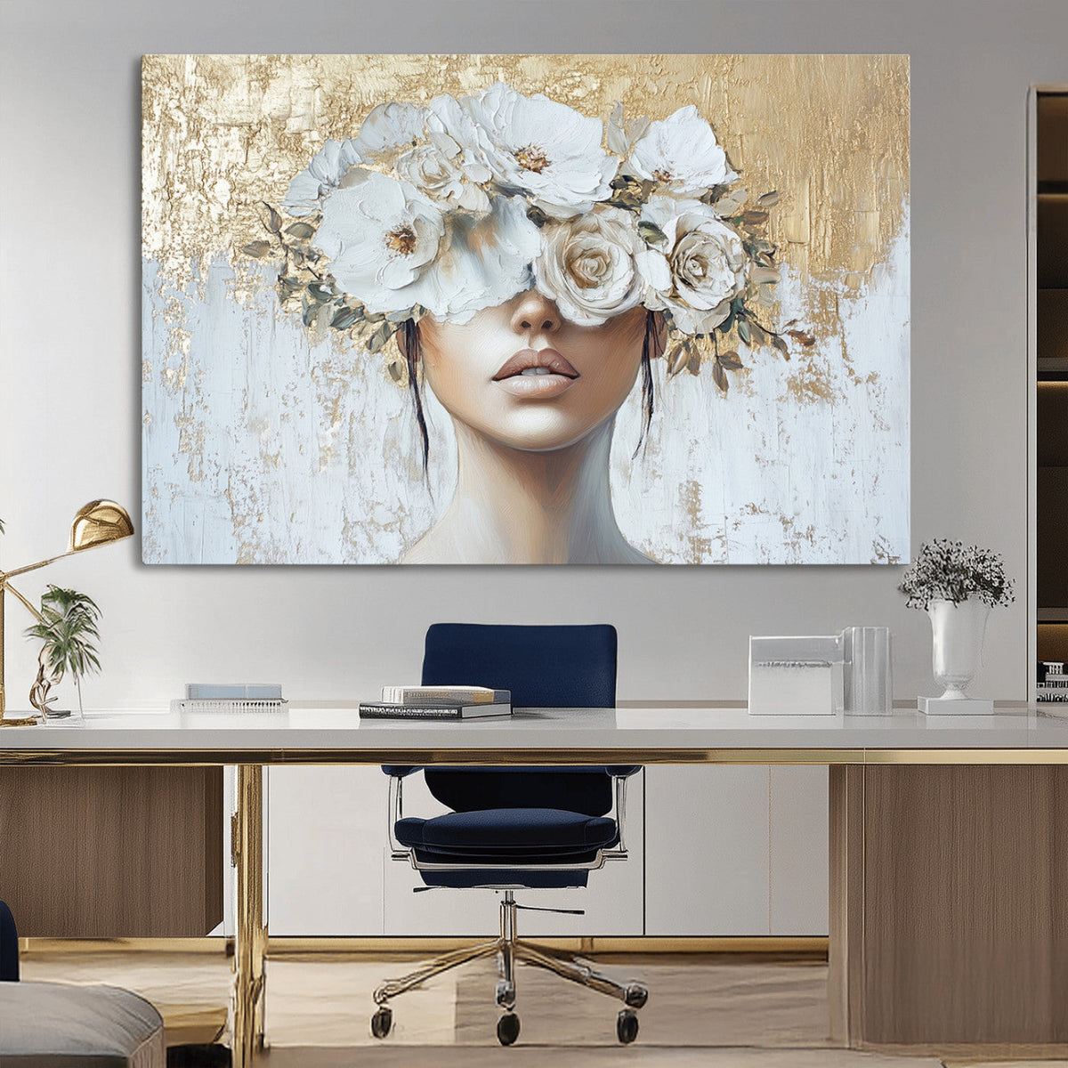Golden Petal Wall Art - Canvas Print Flower Head Woman