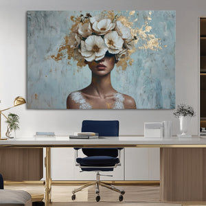 Golden Petal Wall Art - Petal Silhouette Woman Wall Art