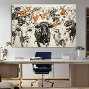 Texas Longhorn Wall Art Canvas Print – Herd Abstract Cow