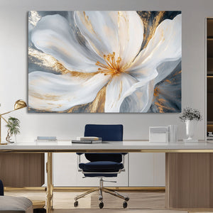 White and Gold Floral Canvas Wall Art - Framed and Ready to