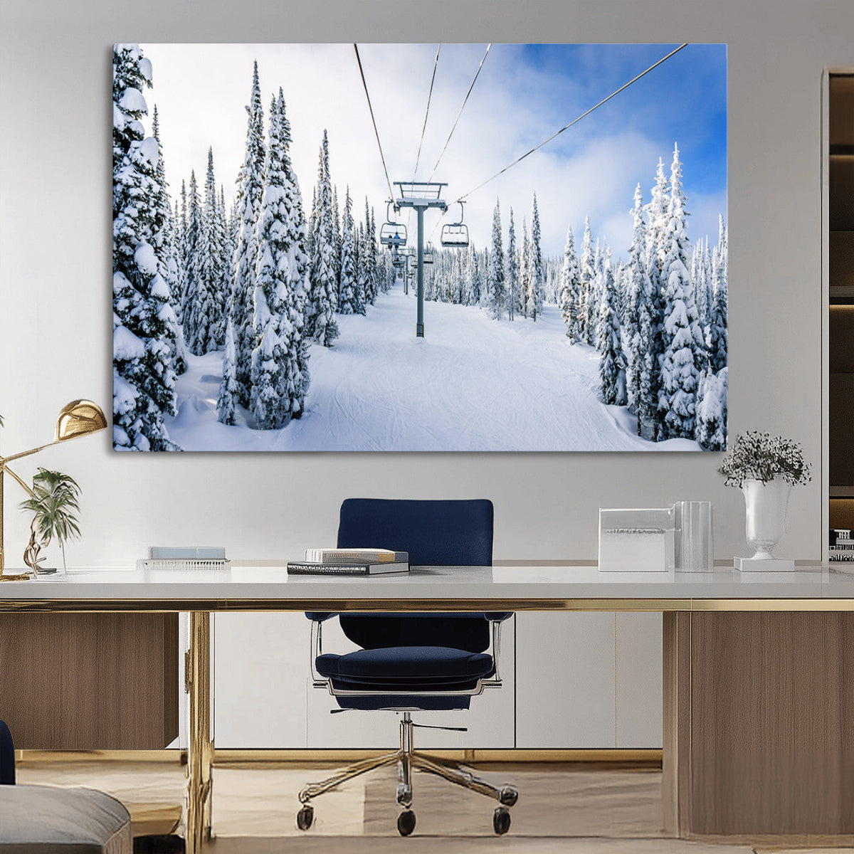 Winter Ski Lift Wall Art Print - Landscape Wall Art | Snowy
