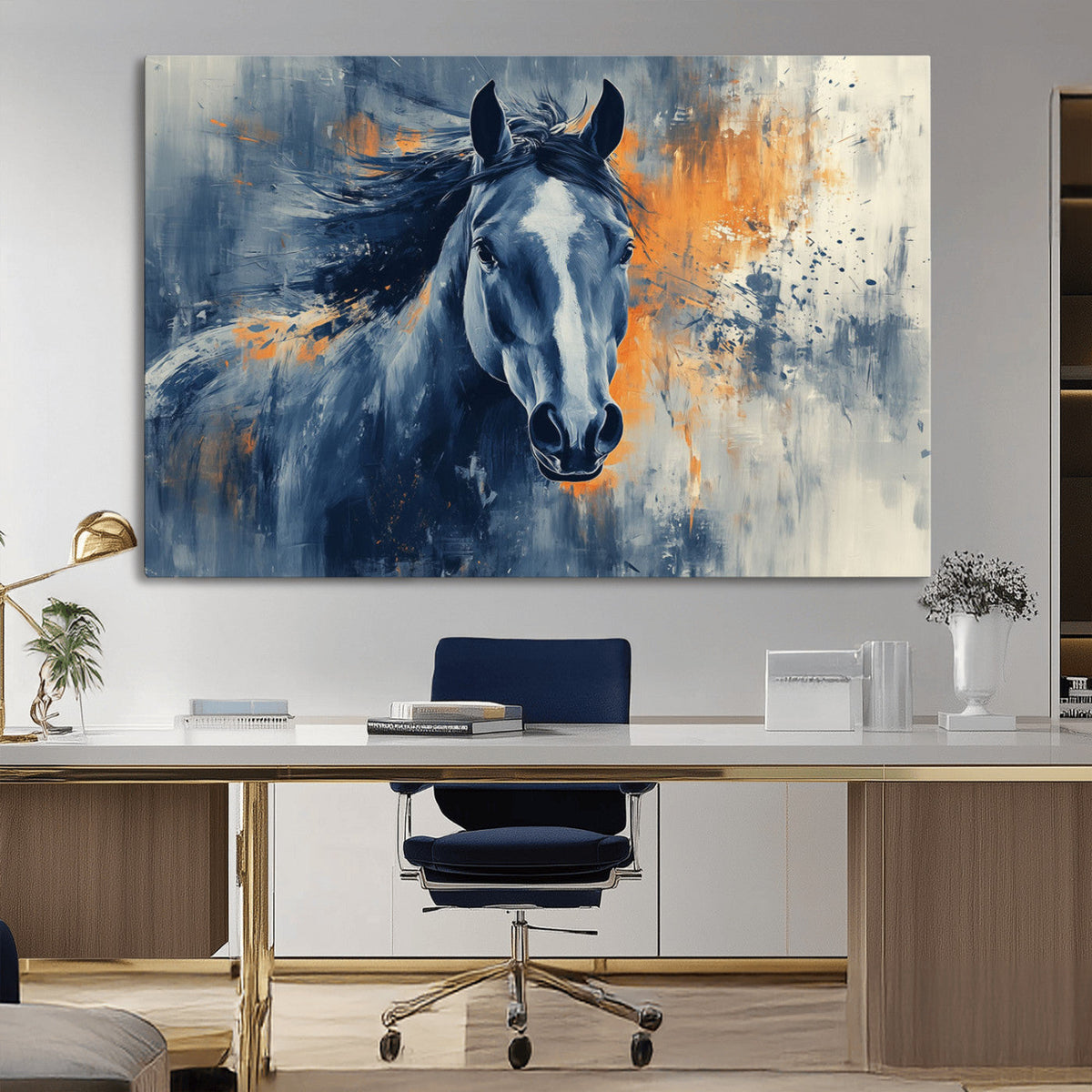 Abstract Blue Horse Wall Art Print Canvas | Horse Wall Art
