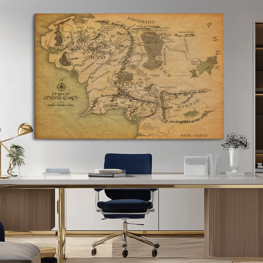 Middle Earth Map Canvas Wall Art – Vintage Fantasy Map