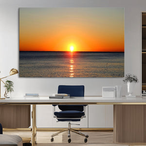 Golden Horizon Sunset Over Ocean Wall Art Canvas Print –