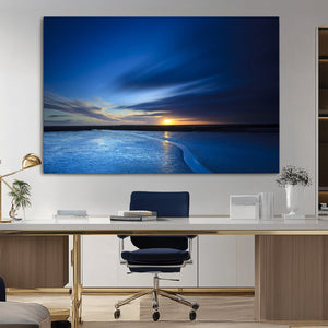 Blue Sunset Ocean Canvas Wall Art Print – Serene Coastal