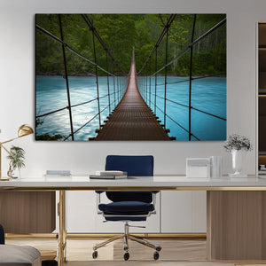 Suspension Bridge Over River Canvas Art | 3-Panel Nature