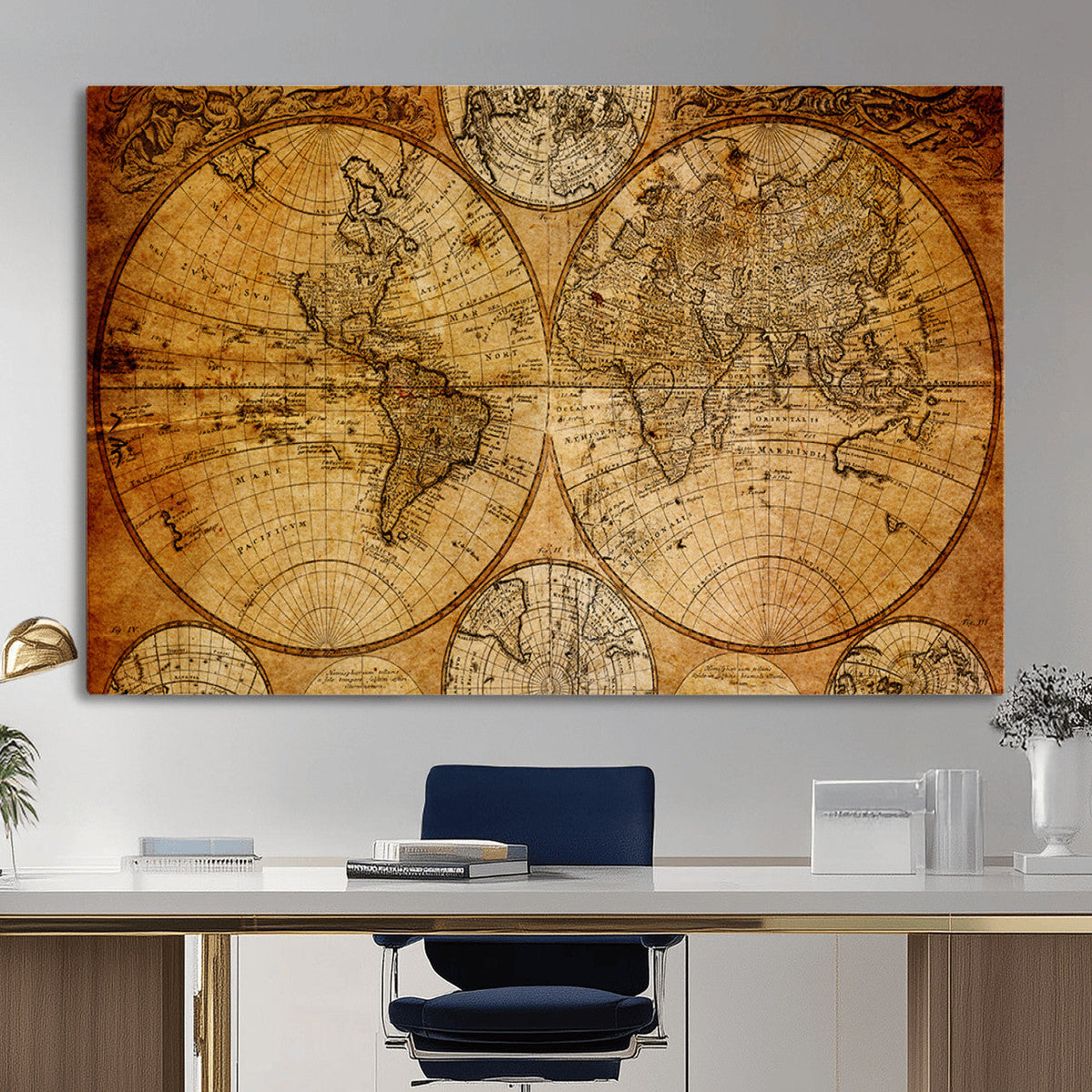 Vintage World Map Canvas Print – Antique Push Pin Travel