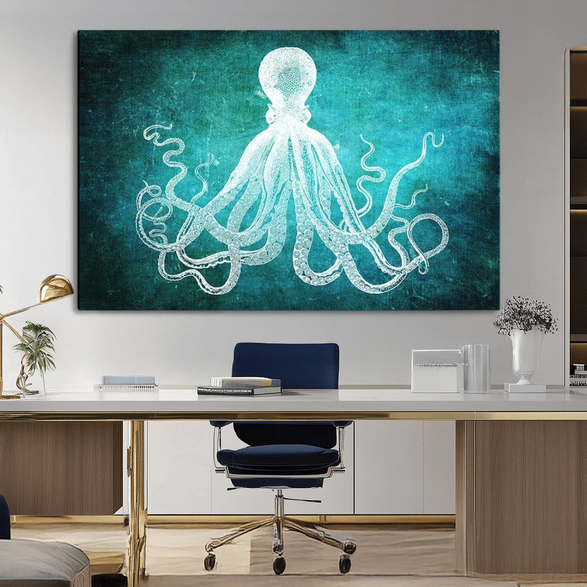 Green Octopus Abstract Wall Art Canvas Print