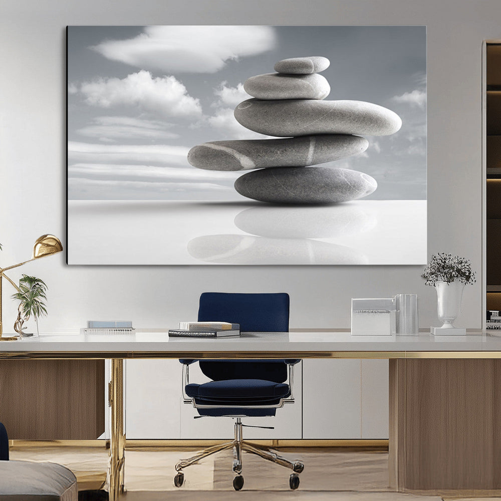 Still Life Black and White Zen Stones Wall Art Canvas,