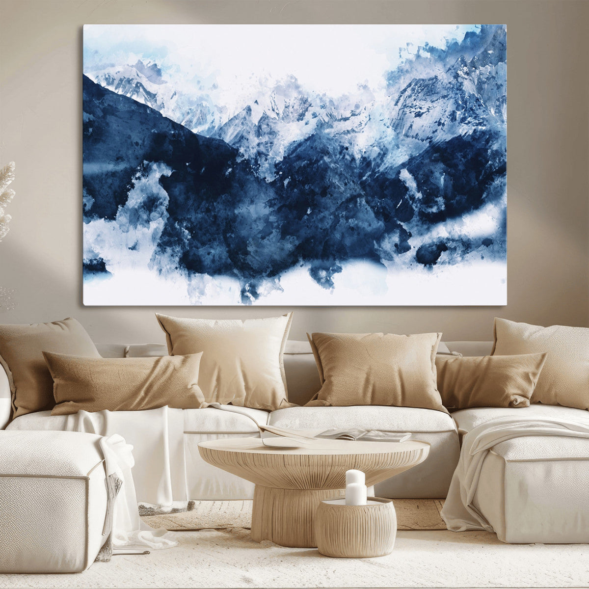Abstract Blue Mountain Canvas Wall Art – Modern Triptych
