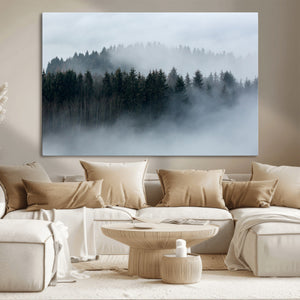 Autumn and Misty Trees in the Forest Wall Art Canvas Print,