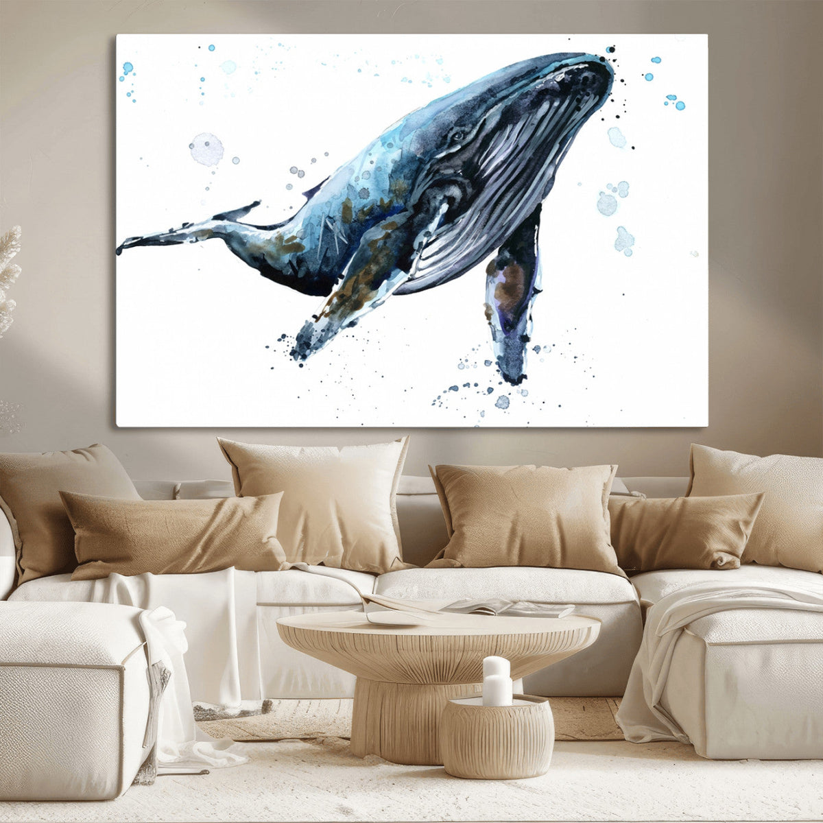 Watercolor Whale Wall Art Canvas Print